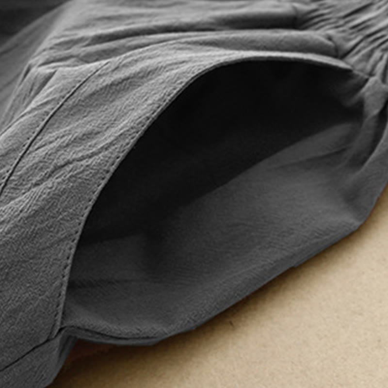Pantaloni da donna in lino e cotone con elastico in vita, tinta unita , Buddha Stones Daily, con tasche - image 6