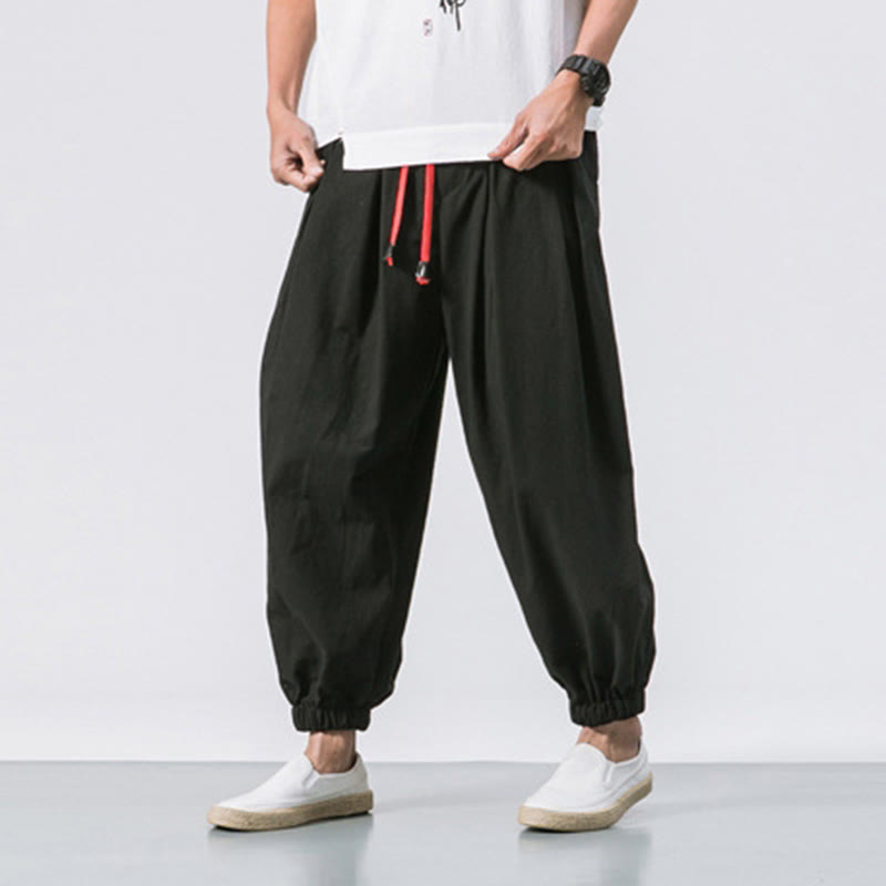 Pantaloni sportivi casual da uomo Buddha Stones in cotone tinta unita con coulisse e tasche - image 2