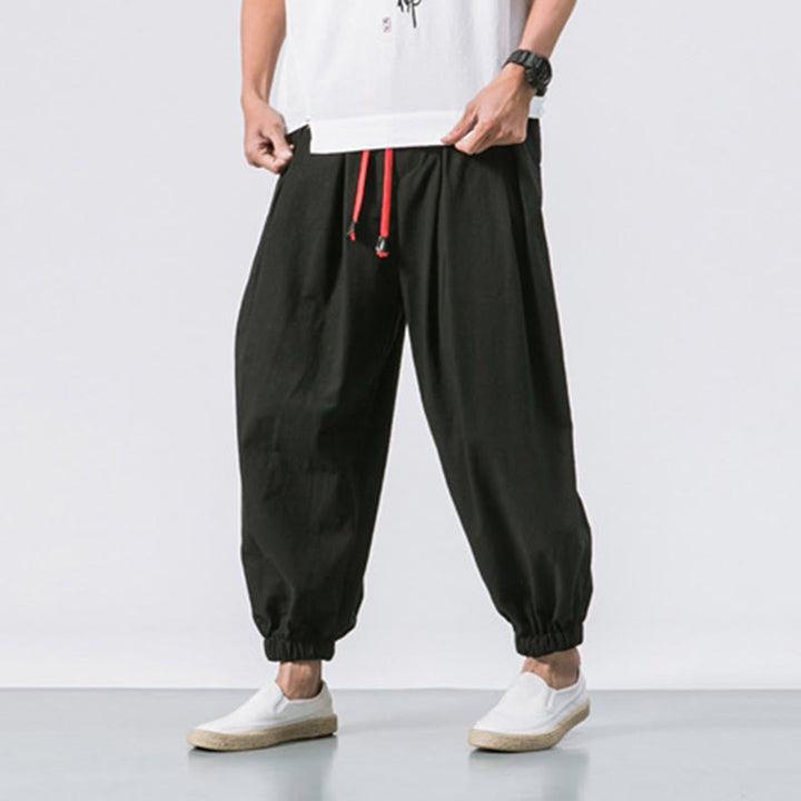 Pantaloni sportivi casual da uomo Buddha Stones in cotone tinta unita con coulisse e tasche - image 2