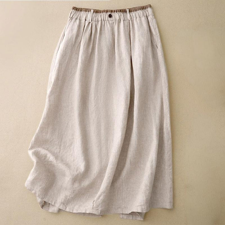 Gonna da donna in lino e cotone con tasche, stile vintage casual, stile Buddha Stones, con spacchi laterali elasticizzati - Beige - US8-10, UK/AU12-14, EU40-42 (2XL) - image 0