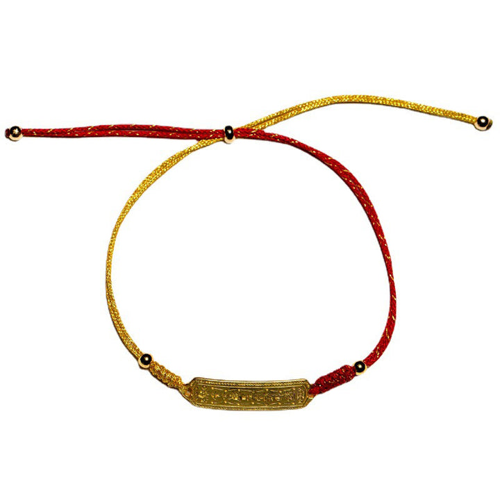 Braccialetto di corda dorata rossa con amuleto di protezione in rame placcato oro 14K Buddha Stones