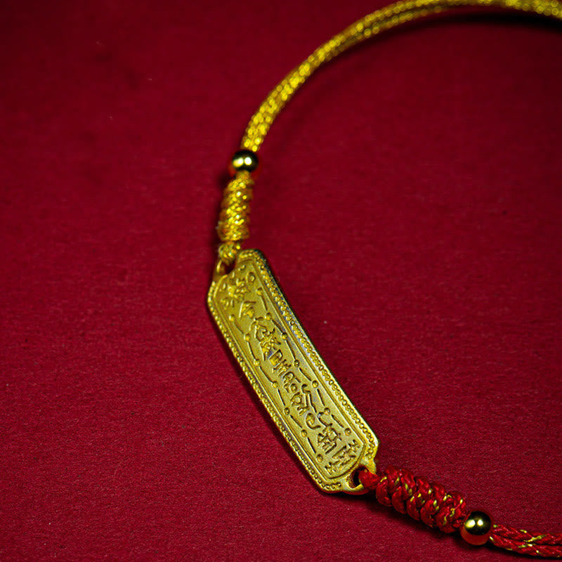 Braccialetto di corda dorata rossa con amuleto di protezione in rame placcato oro 14K Buddha Stones