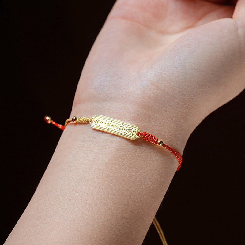 Braccialetto di corda dorata rossa con amuleto di protezione in rame placcato oro 14K Buddha Stones