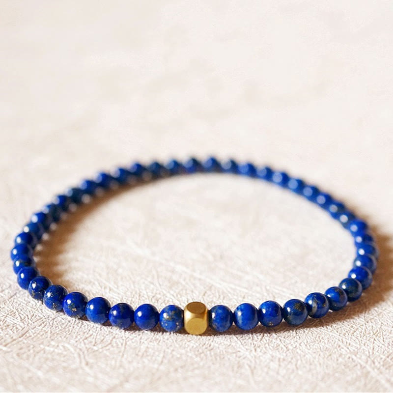 Bracciale Buddha Stones da 4 mm con perline di lapislazzuli e lazurite ultrasottili per la cura della persona - Lazurite da 4 mm (circonferenza del polso: 14-16 cm) - image 0