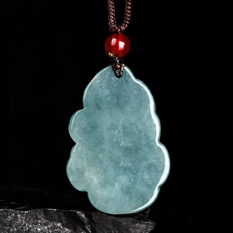 Collana con ciondolo a forma di fata della prosperità, volpe a nove code, in giada verde naturale, Buddha Stones