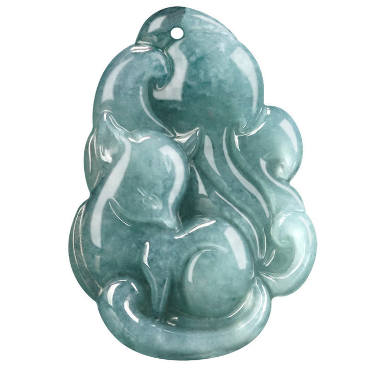 Collana con ciondolo a forma di fata della prosperità, volpe a nove code, in giada verde naturale, Buddha Stones