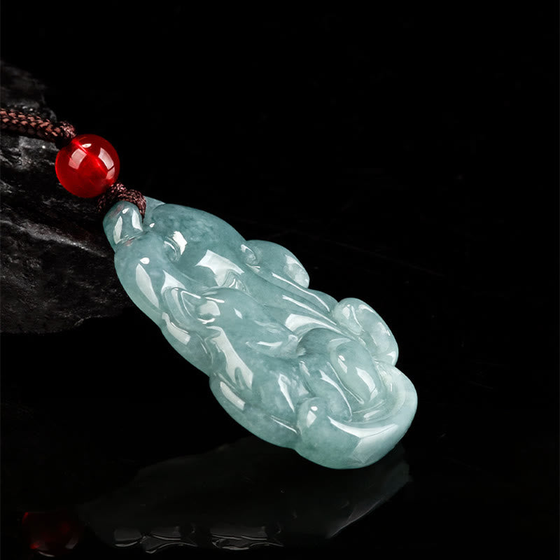 Collana con ciondolo a forma di fata della prosperità, volpe a nove code, in giada verde naturale, Buddha Stones