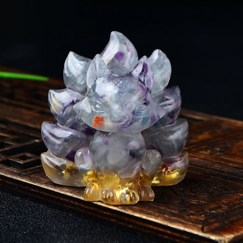 Buddha Stones naturali, vari cristalli, quarzo fragola, ametista, volpe a nove code, protezione, decorazione per la casa - Fluorite 5,5*4,5*5,5 cm - image 18