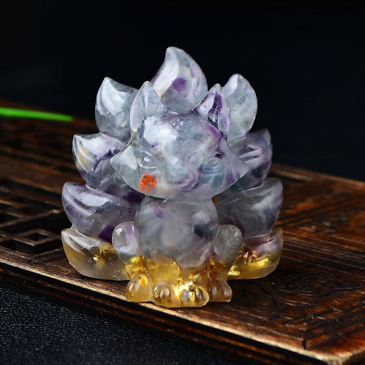 Buddha Stones naturali, vari cristalli, quarzo fragola, ametista, volpe a nove code, protezione, decorazione per la casa - Fluorite 5,5*4,5*5,5 cm - image 18