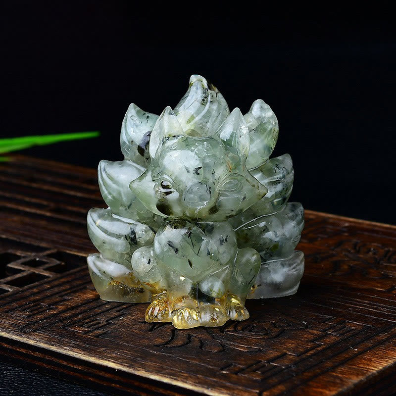 Buddha Stones naturali, vari cristalli, quarzo fragola, ametista, volpe a nove code, protezione, decorazione per la casa - Prehnite 5,5*4,5*5,5 cm - image 44