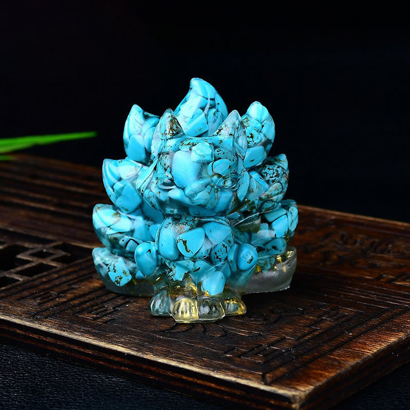 Buddha Stones naturali, vari cristalli, quarzo fragola, ametista, volpe a nove code, protezione, decorazione per la casa - Blu turchese 5,5*4,5*5,5 cm - image 49