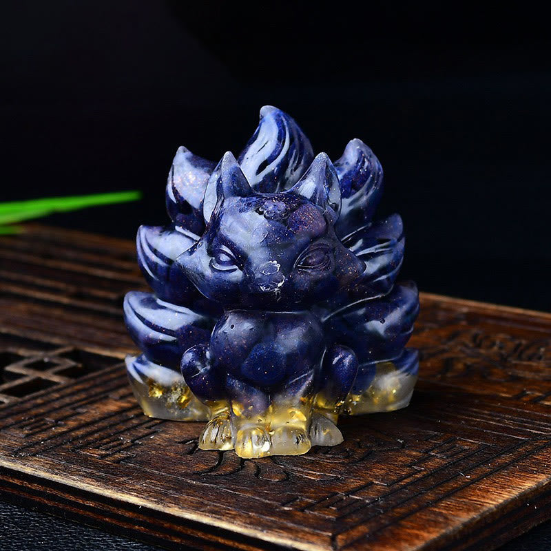 Buddha Stones naturali, vari cristalli, quarzo fragola, ametista, volpe a nove code, protezione, decorazione per la casa - Arenaria blu 5,5*4,5*5,5 cm - image 50