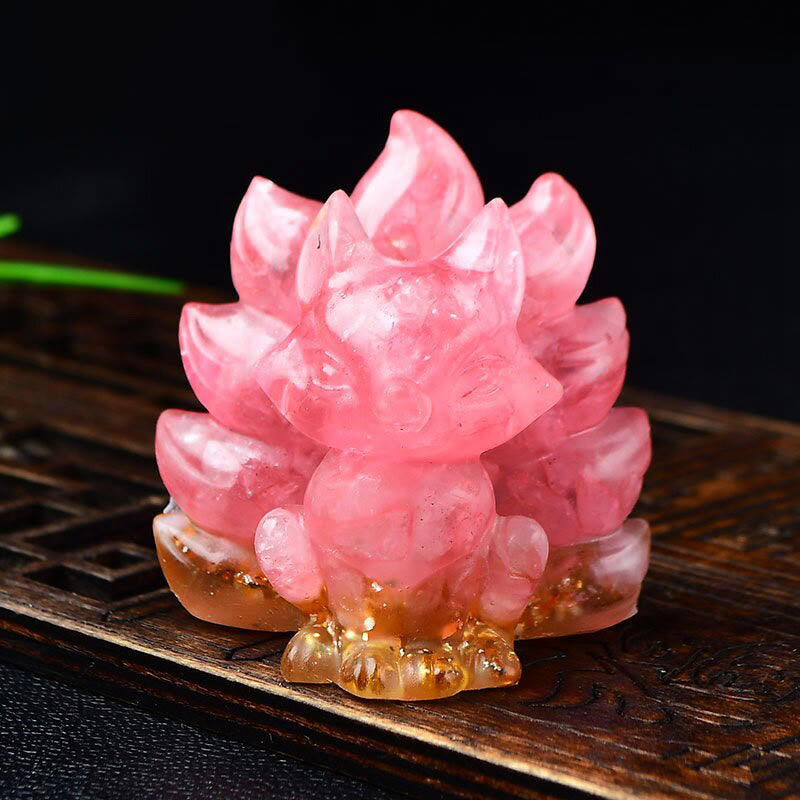 Buddha Stones naturali, vari cristalli, quarzo fragola, ametista, volpe a nove code, protezione, decorazione per la casa - Cristallo rosa 5,5*4,5*5,5 cm - image 9