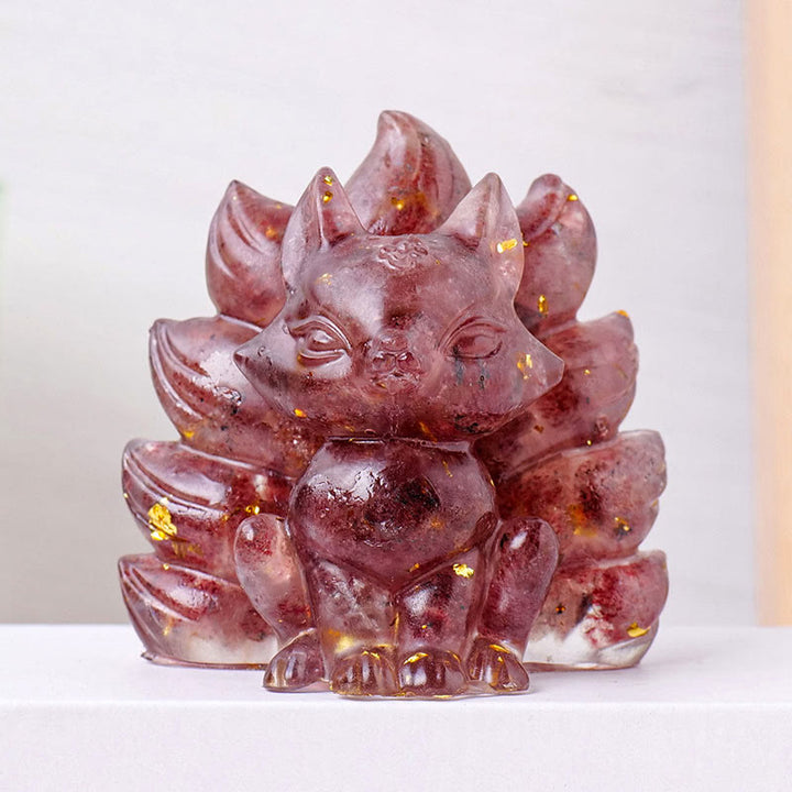 Buddha Stones piccole, varie pietre, quarzo fragola, ametista, avventurina verde, volpe a nove code, guarigione, decorazione per la casa - Quarzo fragola - 8*8,7 cm - image 1