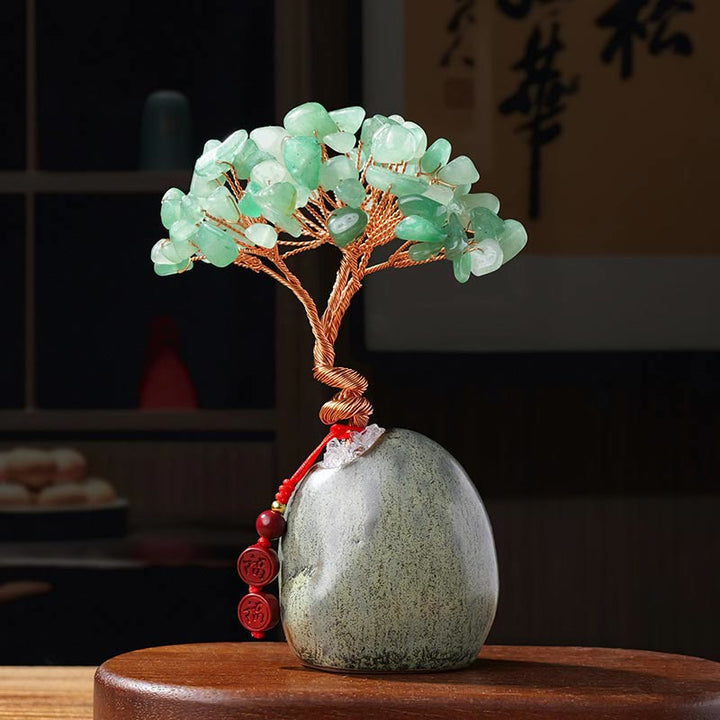 Buddha Stones, Citrino, Ametista, Avventurina verde, Cristallo, Albero, Base in Ceramica, Prosperità, Decorazione per la casa - Avventurina verde 4,5*12 cm - image 7
