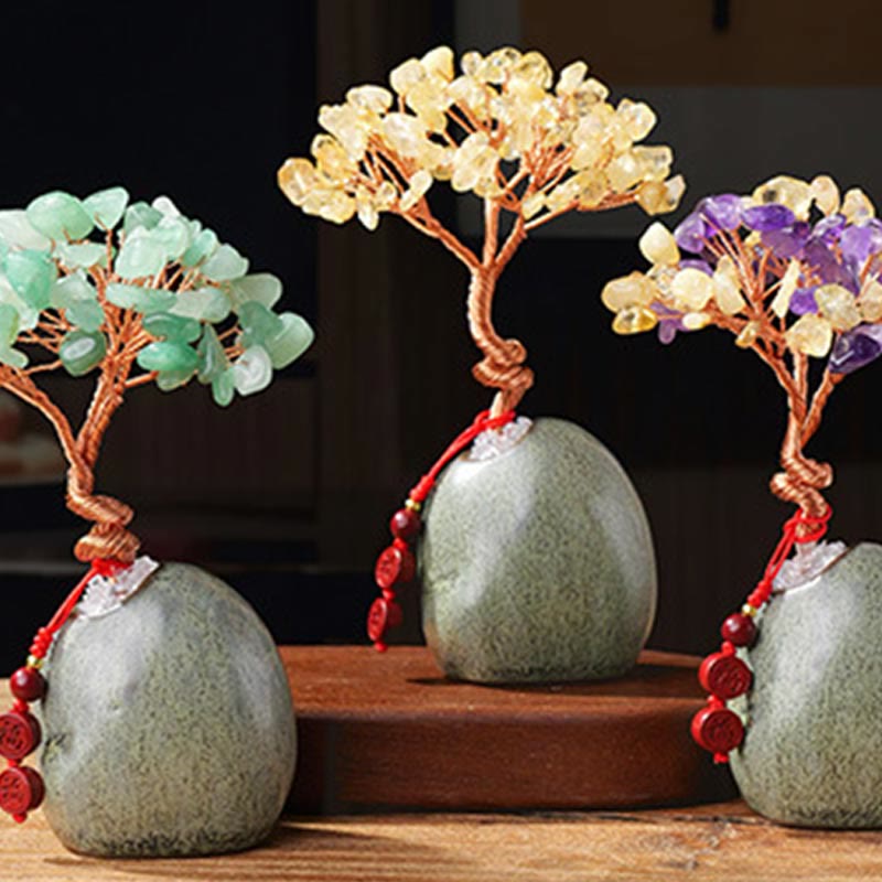 Buddha Stones, Citrino, Ametista, Avventurina verde, Cristallo, Albero, Base in Ceramica, Prosperità, Decorazione per la casa - image 13