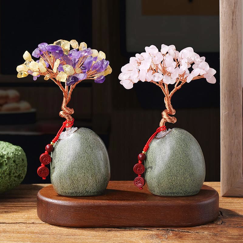 Buddha Stones, Citrino, Ametista, Avventurina verde, Cristallo, Albero, Base in Ceramica, Prosperità, Decorazione per la casa - image 11