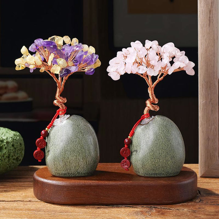 Buddha Stones, Citrino, Ametista, Avventurina verde, Cristallo, Albero, Base in Ceramica, Prosperità, Decorazione per la casa - image 11