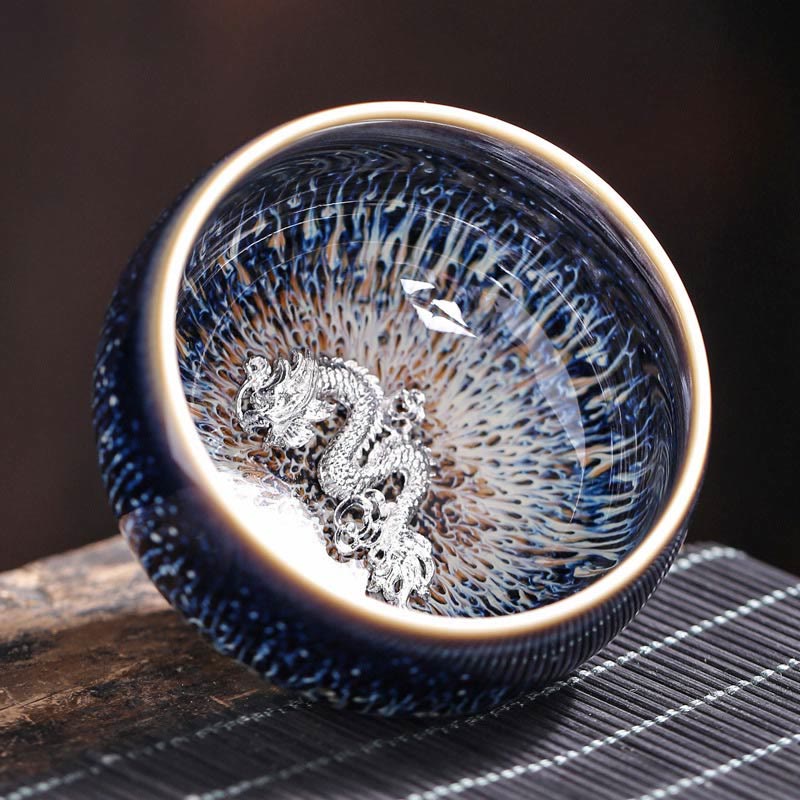 Tazza da tè in ceramica Buddha Stones 12 segni dello zodiaco cinese, realizzata a mano in Cina, motivo: Jianzhan, pesce koi, loto, drago, fenice, tazza da tè Kung Fu, 70 ml - Drago di buon auspicio 7,2 cm * 4,2 cm * 70 ml - image 10