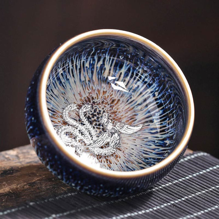 Tazza da tè in ceramica Buddha Stones 12 segni dello zodiaco cinese, realizzata a mano in Cina, motivo: Jianzhan, pesce koi, loto, drago, fenice, tazza da tè Kung Fu, 70 ml - Fenice 7,2 cm*4,2 cm*70 ml - image 11