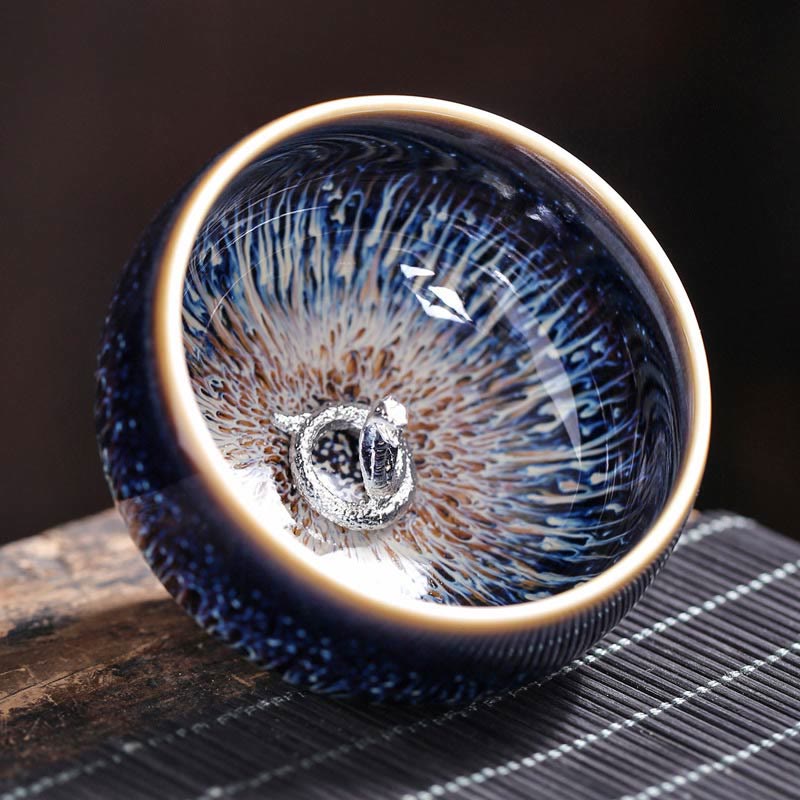 Tazza da tè in ceramica Buddha Stones 12 segni dello zodiaco cinese, realizzata a mano in Cina, motivo: Jianzhan, pesce koi, loto, drago, fenice, tazza da tè Kung Fu, 70 ml - Serpente 7,2 cm*4,2 cm*70 ml - image 20