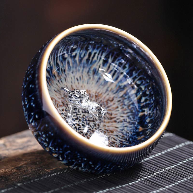 Tazza da tè in ceramica Buddha Stones 12 segni dello zodiaco cinese, realizzata a mano in Cina, motivo: Jianzhan, pesce koi, loto, drago, fenice, tazza da tè Kung Fu, 70 ml - Cavallo 7,2 cm*4,2 cm*70 ml - image 21