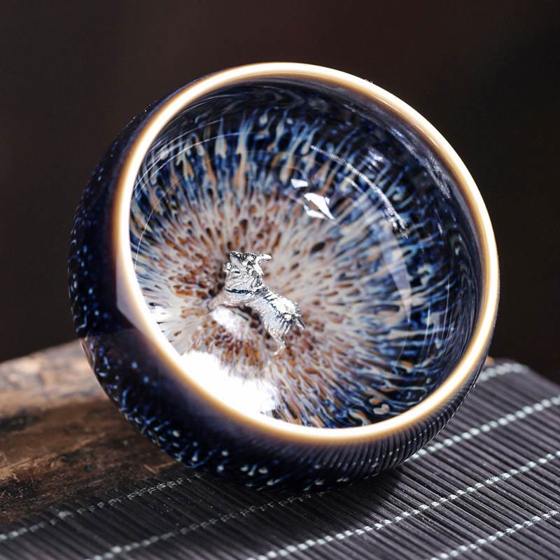 Tazza da tè in ceramica Buddha Stones 12 segni dello zodiaco cinese, realizzata a mano in Cina, motivo: Jianzhan, pesce koi, loto, drago, fenice, tazza da tè Kung Fu, 70 ml - Capra 7,2 cm*4,2 cm*70 ml - image 22