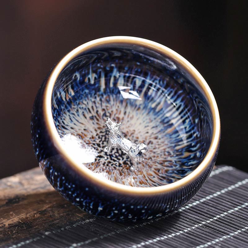 Tazza da tè in ceramica Buddha Stones 12 segni dello zodiaco cinese, realizzata a mano in Cina, motivo: Jianzhan, pesce koi, loto, drago, fenice, tazza da tè Kung Fu, 70 ml - Cane 7,2 cm*4,2 cm*70 ml - image 25