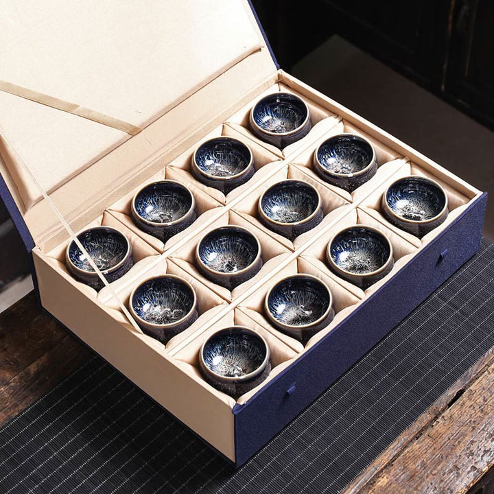 Tazza da tè in ceramica Buddha Stones 12 segni dello zodiaco cinese, realizzata a mano in Cina, motivo: Jianzhan, pesce koi, loto, drago, fenice, tazza da tè Kung Fu, 70 ml - Scatola regalo 12 Zodiac - image 27