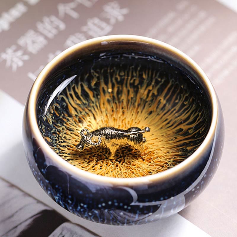 Tazza da tè in ceramica Buddha Stones 12 segni dello zodiaco cinese, realizzata a mano in Cina, motivo: Jianzhan, pesce koi, loto, drago, fenice, tazza da tè Kung Fu, 70 ml - image 16