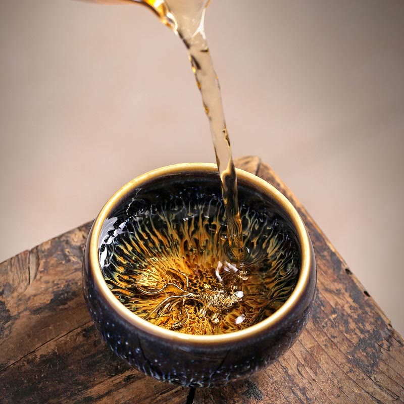 Tazza da tè in ceramica Buddha Stones 12 segni dello zodiaco cinese, realizzata a mano in Cina, motivo: Jianzhan, pesce koi, loto, drago, fenice, tazza da tè Kung Fu, 70 ml - image 3