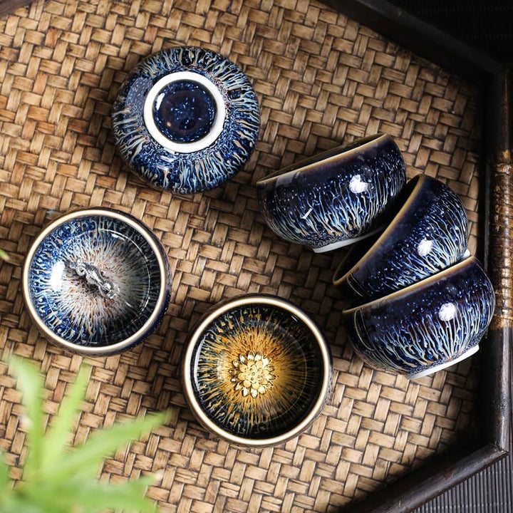 Tazza da tè in ceramica Buddha Stones 12 segni dello zodiaco cinese, realizzata a mano in Cina, motivo: Jianzhan, pesce koi, loto, drago, fenice, tazza da tè Kung Fu, 70 ml - image 1