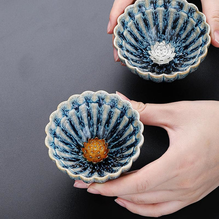 Tazza da tè in ceramica di loto Jianzhan cinese fatta a mano, piccola, motivo Buddha Stones, tazza da tè Kung Fu da 80 ml