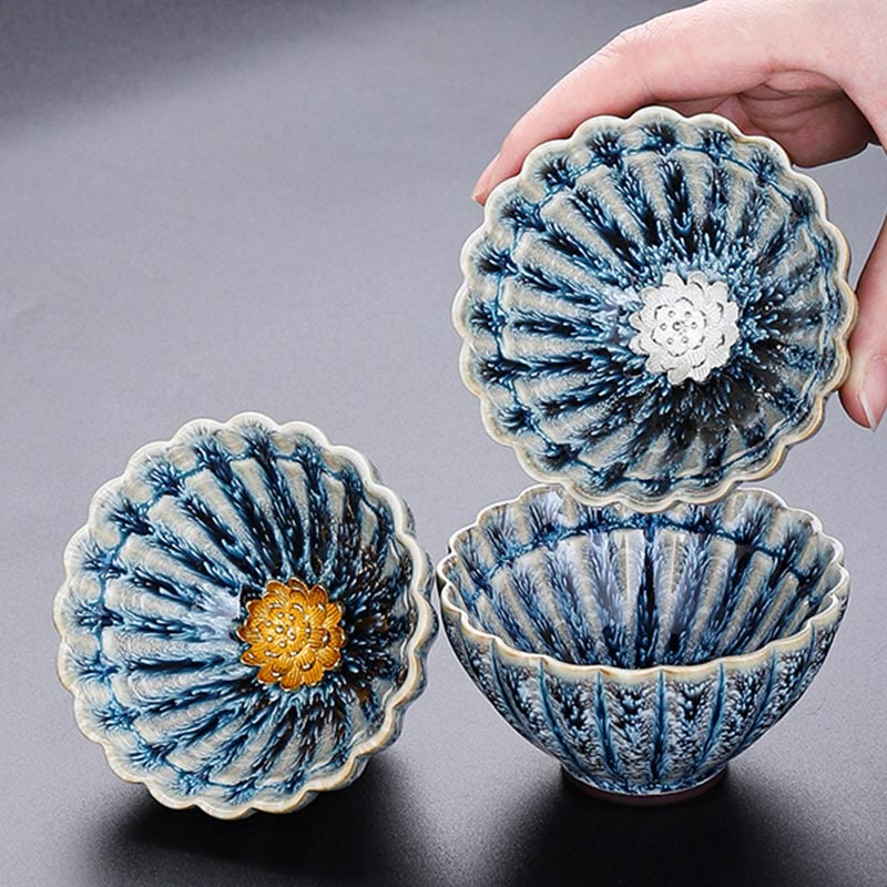 Tazza da tè in ceramica di loto Jianzhan cinese fatta a mano, piccola, motivo Buddha Stones, tazza da tè Kung Fu da 80 ml