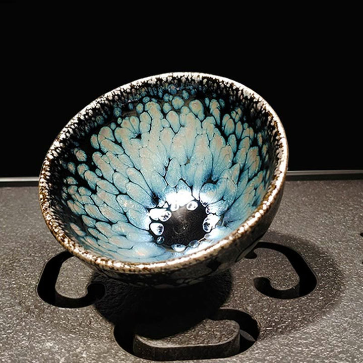 Tazza da tè in ceramica Jianzhan blu con macchie cinesi fatte a mano, motivo Buddha Stones , Tenmoku Kung Fu, 150 ml