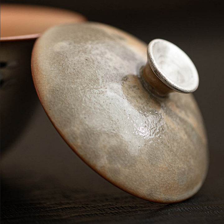 Tazza da tè Gaiwan in ceramica con motivo a gatto, motivo Buddha Stones, con coperchio, 130 ml - image 3