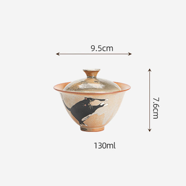 Tazza da tè Gaiwan in ceramica con motivo a gatto, motivo Buddha Stones, con coperchio, 130 ml - image 12