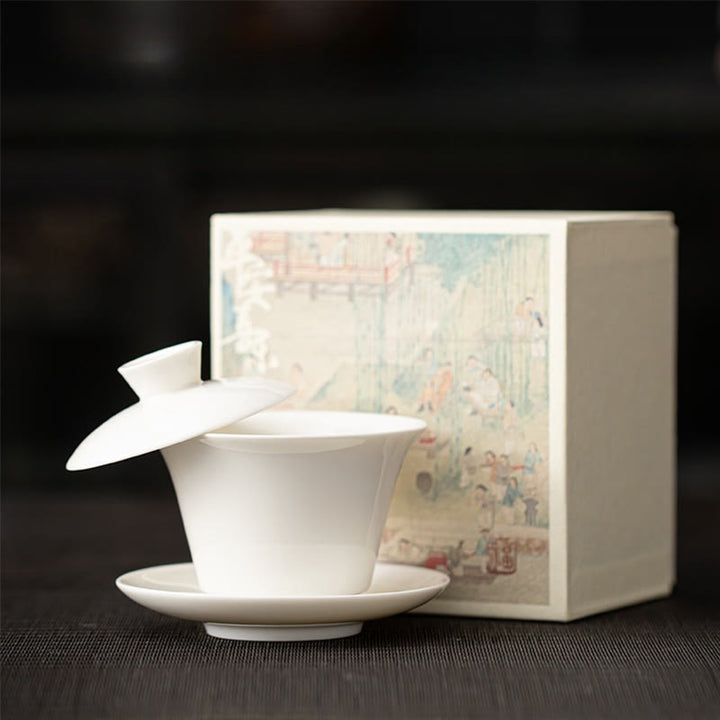 Tazza da tè e piattino in ceramica Dunhuang Gaiwan Sancai Kung Fu con coperchio, confezione regalo da 180 ml, Buddha Stones Thangka Dragon Buddha