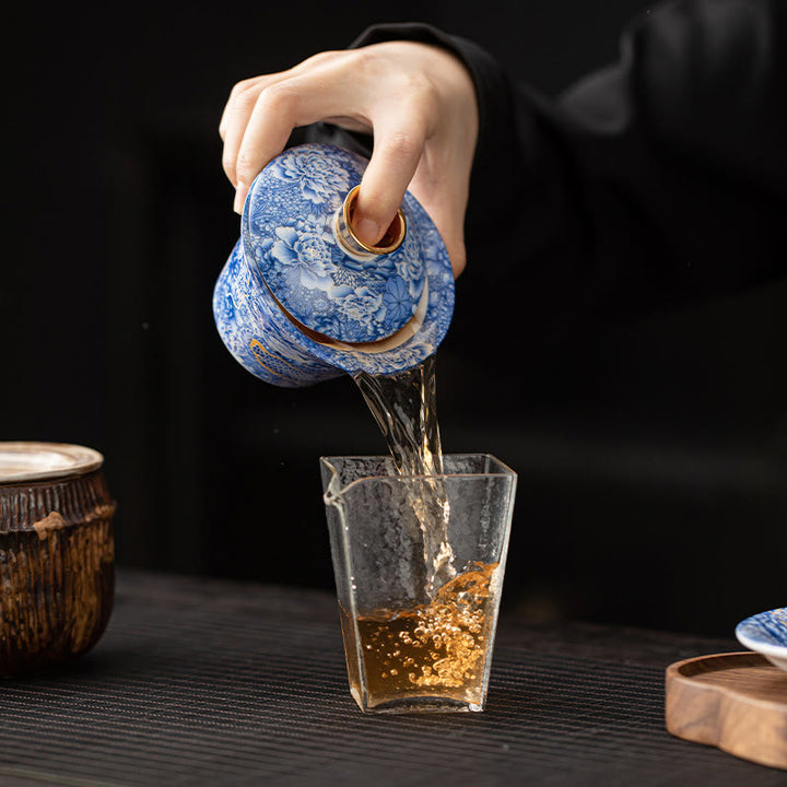 Tazza da tè e piattino in ceramica Dunhuang Gaiwan Sancai Kung Fu con coperchio, confezione regalo da 180 ml, Buddha Stones Thangka Dragon Buddha