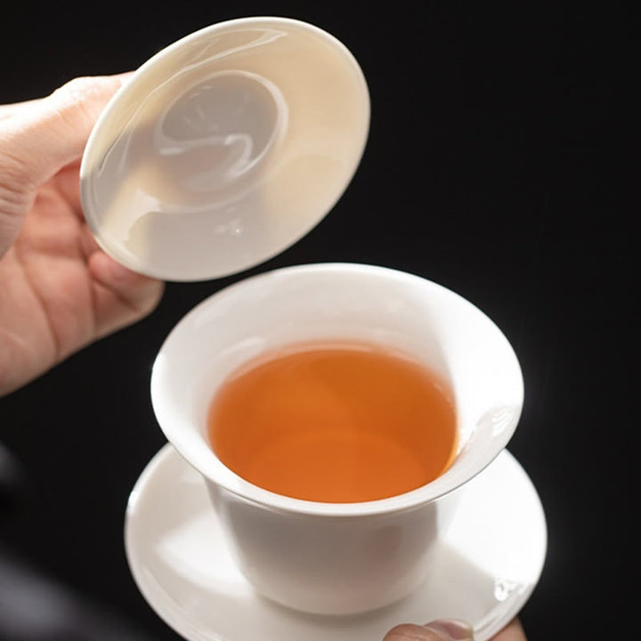 Tazza da tè e piattino in ceramica Dunhuang Gaiwan Sancai Kung Fu con coperchio, confezione regalo da 180 ml, Buddha Stones Thangka Dragon Buddha