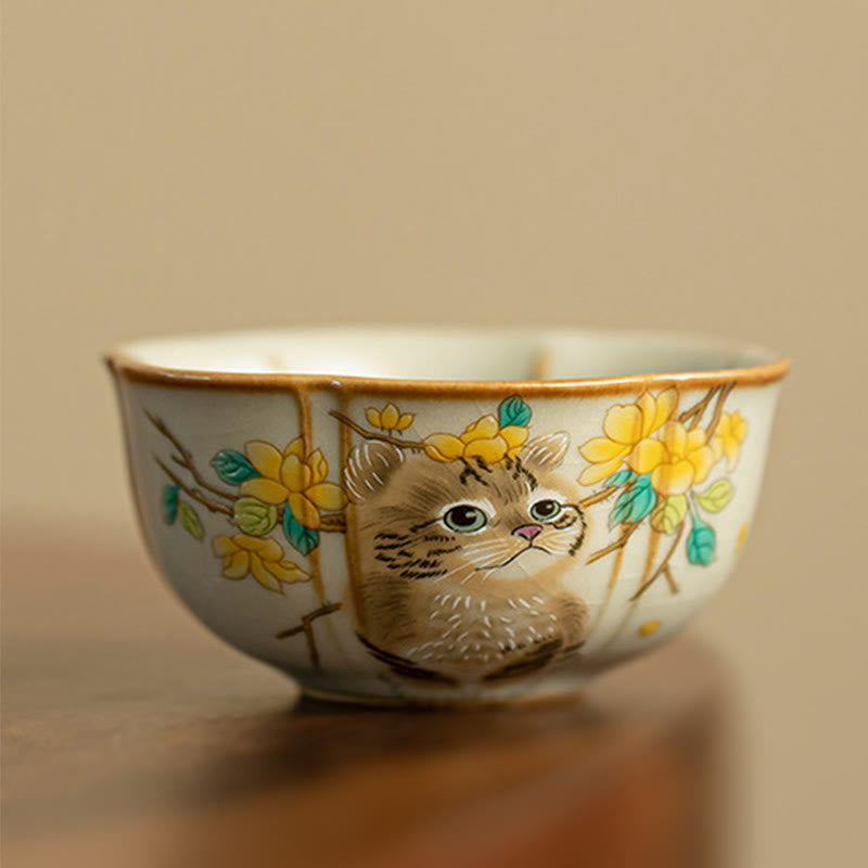 Tazza da tè Kung Fu Buddha Stones, gatto carino, fiori gialli e coniglio - Gatto 7cm*3.3cm*50ml - image 16