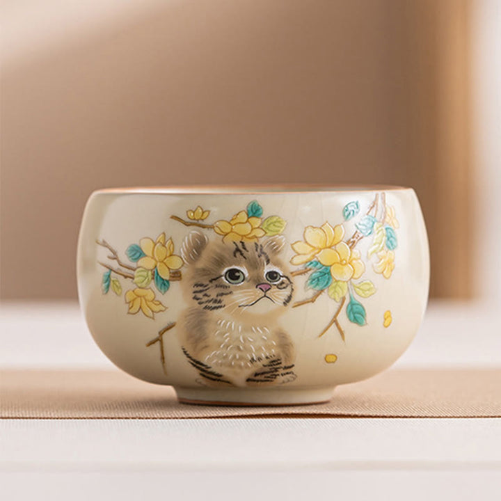 Tazza da tè Kung Fu Buddha Stones, gatto carino, fiori gialli e coniglio - Gatto 7,6 cm*4,8 cm*160 ml - image 18