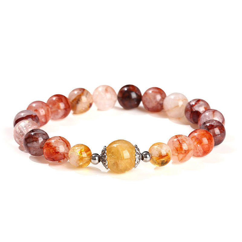 Braccialetto di equilibrio con perle di quarzo ematoide rosso naturale Buddha Stones