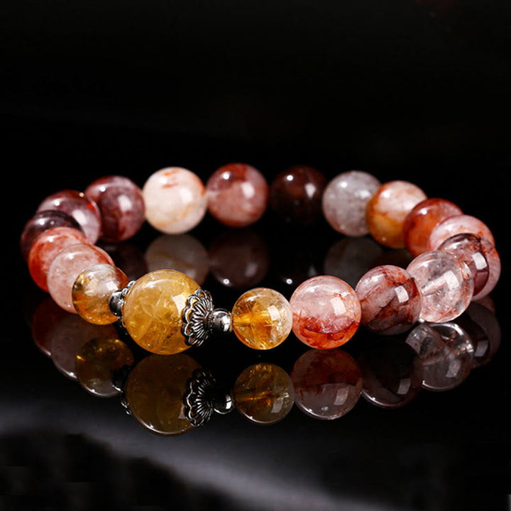 Braccialetto di equilibrio con perle di quarzo ematoide rosso naturale Buddha Stones