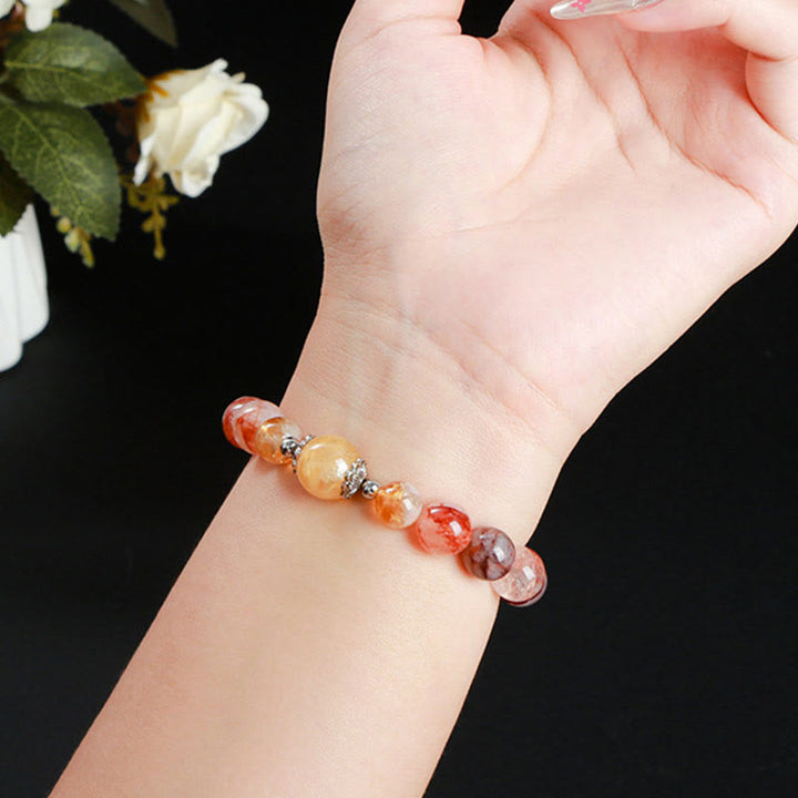 Braccialetto di equilibrio con perle di quarzo ematoide rosso naturale Buddha Stones