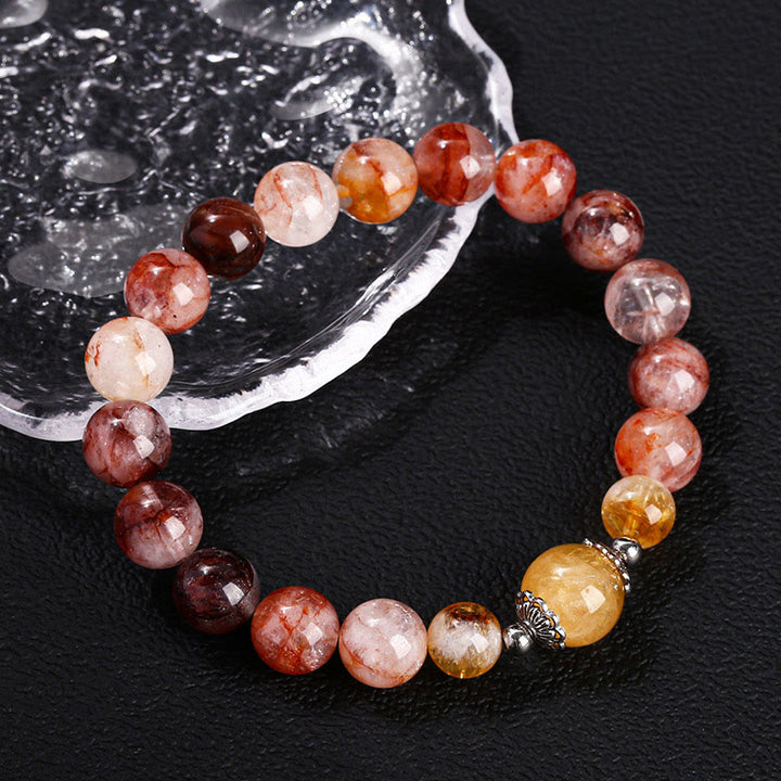 Braccialetto di equilibrio con perle di quarzo ematoide rosso naturale Buddha Stones