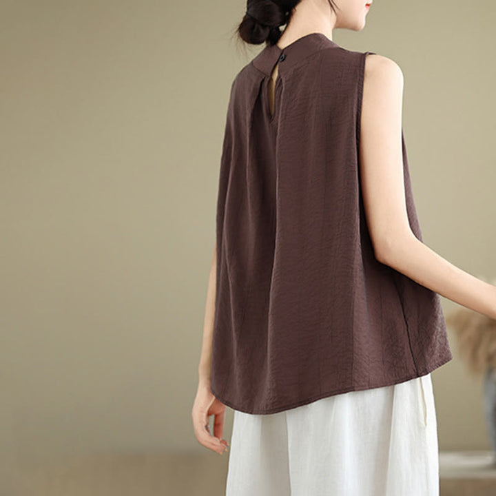 Gilet da donna senza maniche con stampa Buddha Stones, design semplice con retro abbottonato e colletto alla coreana. - image 6