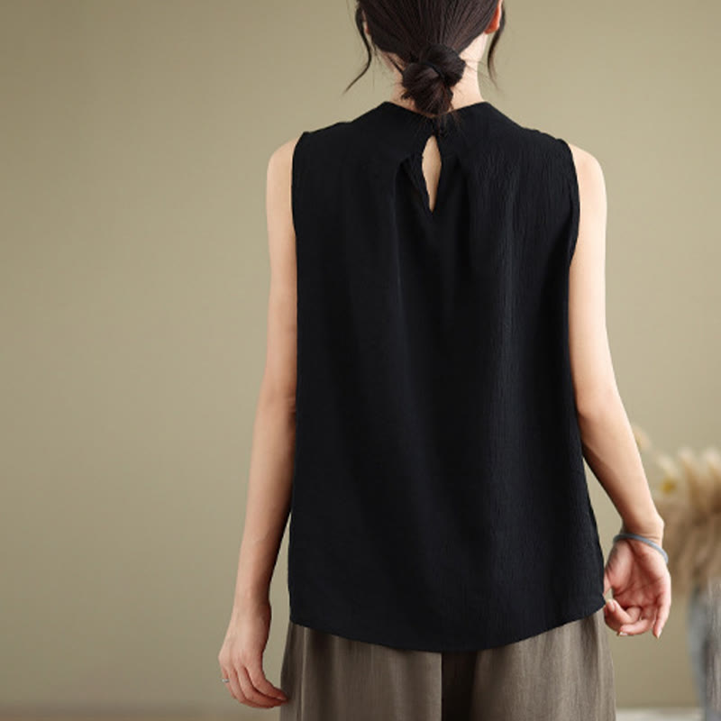 Gilet da donna senza maniche con stampa Buddha Stones, design semplice con retro abbottonato e colletto alla coreana. - image 23