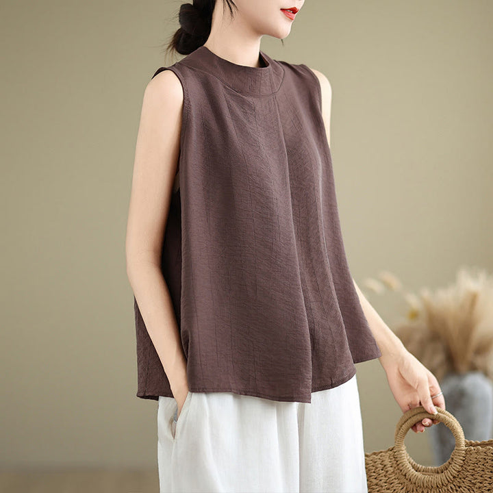 Gilet da donna senza maniche con stampa Buddha Stones, design semplice con retro abbottonato e colletto alla coreana. - image 3