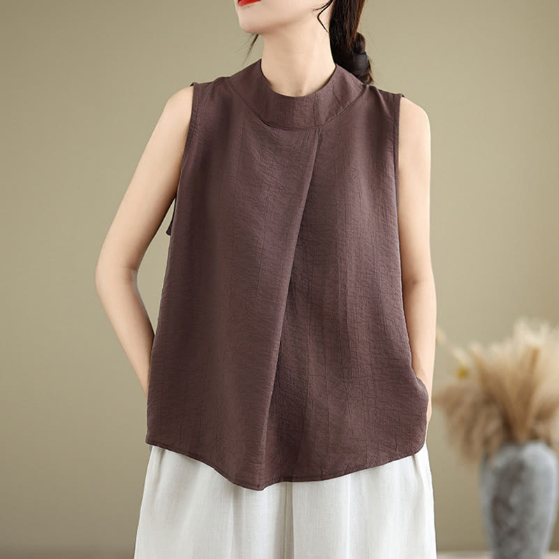Gilet da donna senza maniche con stampa Buddha Stones, design semplice con retro abbottonato e colletto alla coreana. - image 5